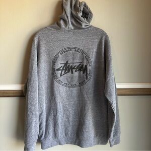 Stussy Hoodie Big Logo Gray Made USA Lightweight